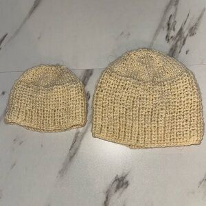 Mommy & Me Handmade Cream Knit Beanie Set
